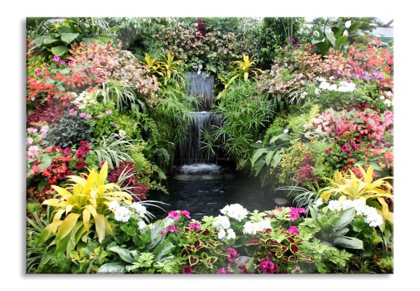 farbenfrohe Blumenoase, Glasbild Schn?ppchen
