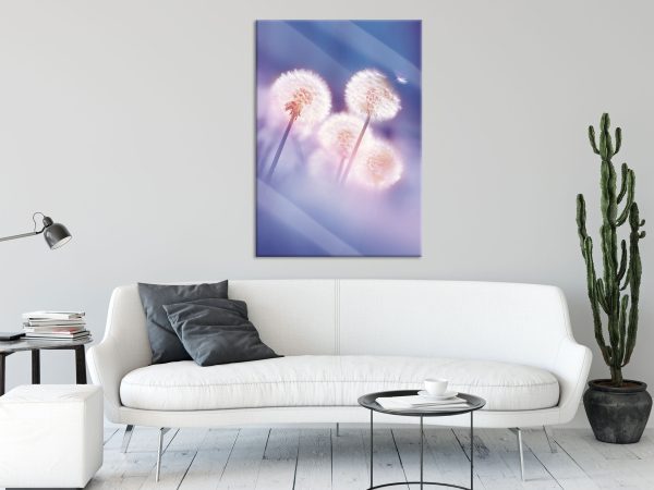 Pusteblumen im morgendlichen Wind, Glasbild Jetzt online – Bild 2